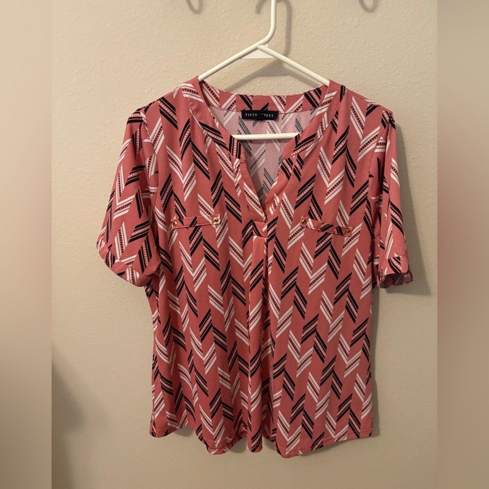 Fifty Street Pink and Black Chevron Blouse